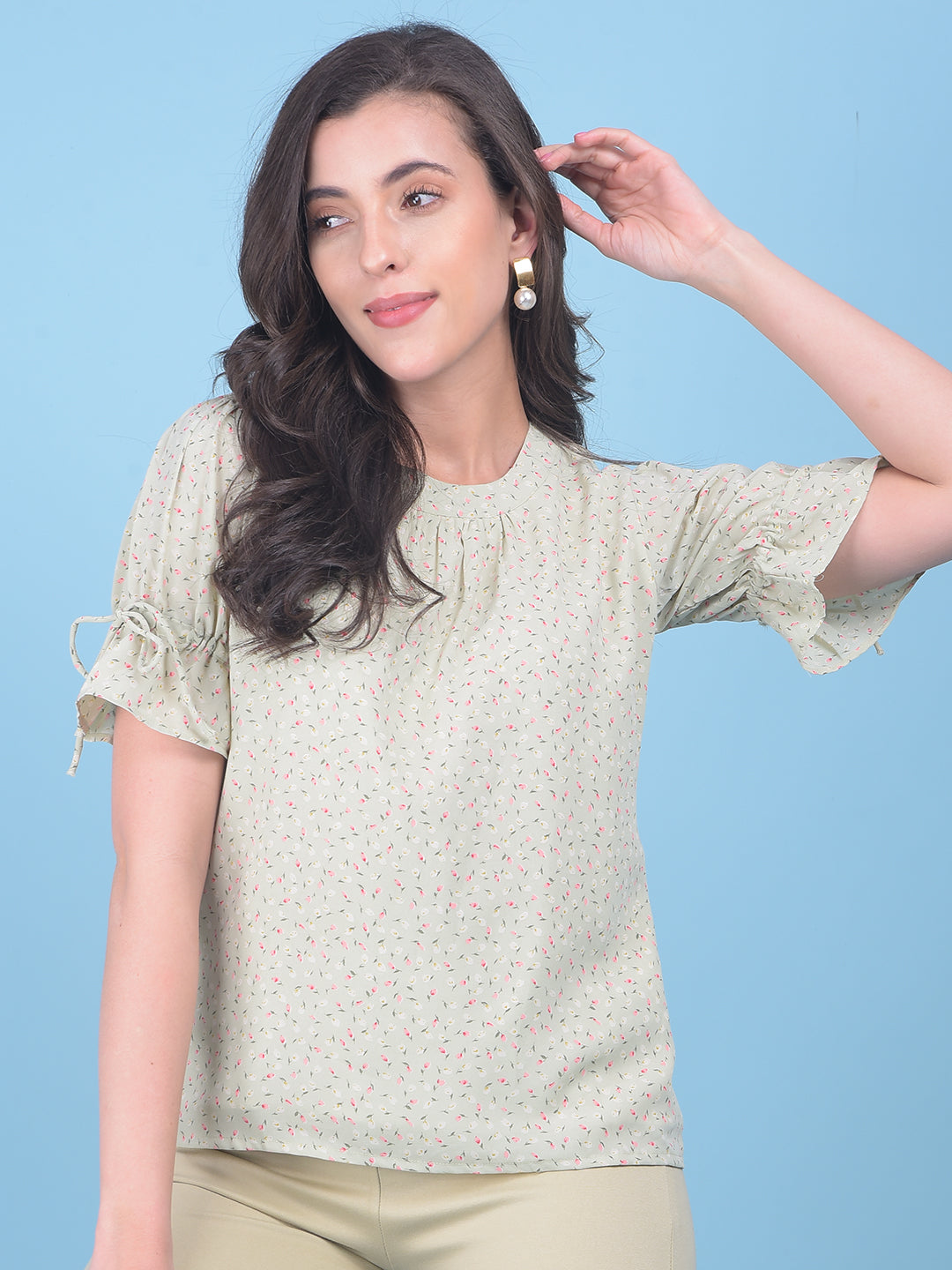 Green Floral Top-Women Tops-Crimsoune Club