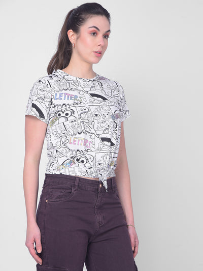 White Graphic Printed Top-Women Tops-Crimsoune Club