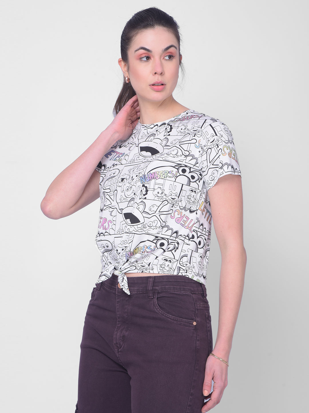 White Graphic Printed Top-Women Tops-Crimsoune Club