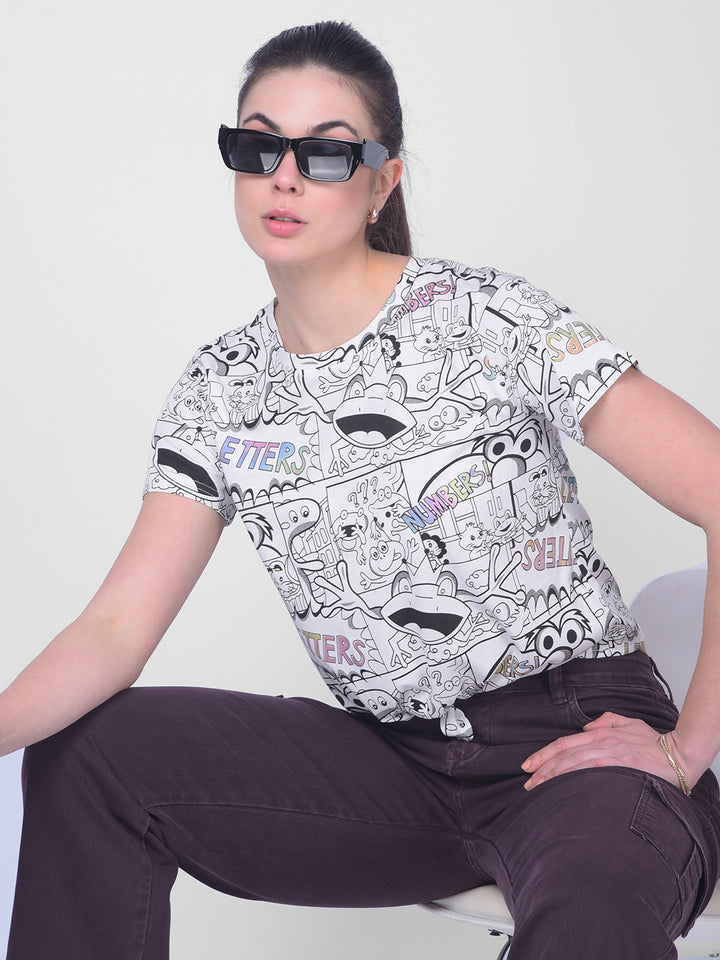 White Graphic Printed Top-Women Tops-Crimsoune Club