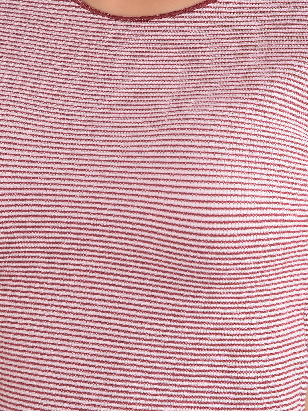 Maroon Horizontal Stripes Crop Length Knitted Top-Women Tops-Crimsoune Club