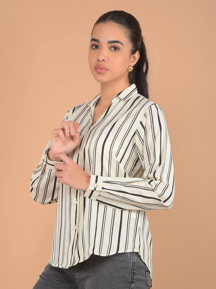 White Vertical Stripes Shirt-Women Shirts-Crimsoune Club