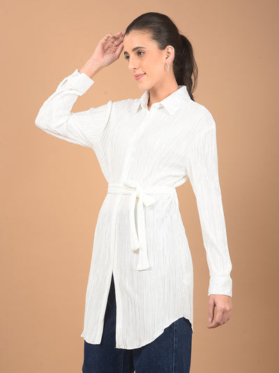 White Textured Long-Line Top-Women Tops-Crimsoune Club