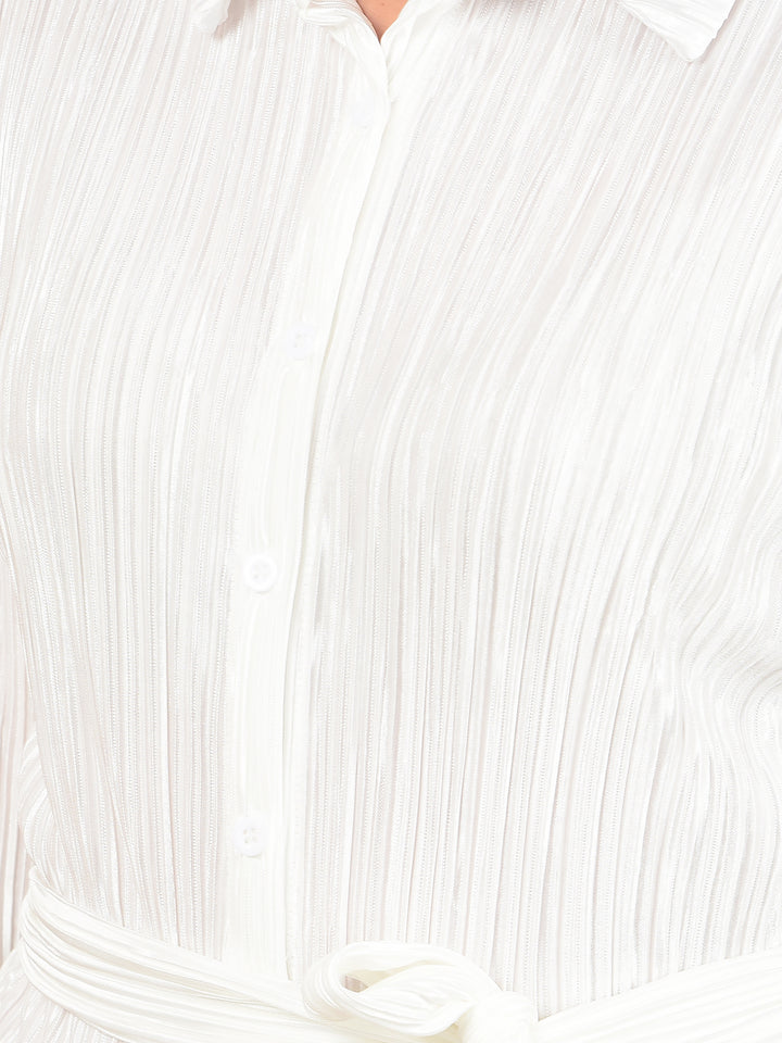 White Textured Long-Line Top-Women Tops-Crimsoune Club