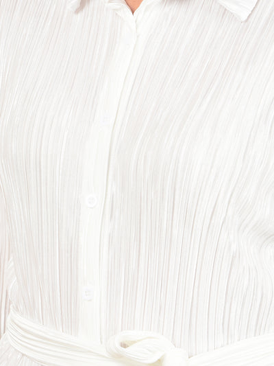 White Textured Long-Line Top-Women Tops-Crimsoune Club