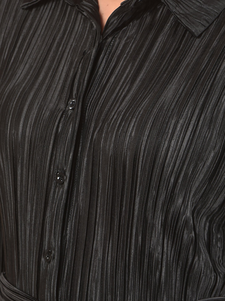 Black Textured Long-Line Top-Women Tops-Crimsoune Club