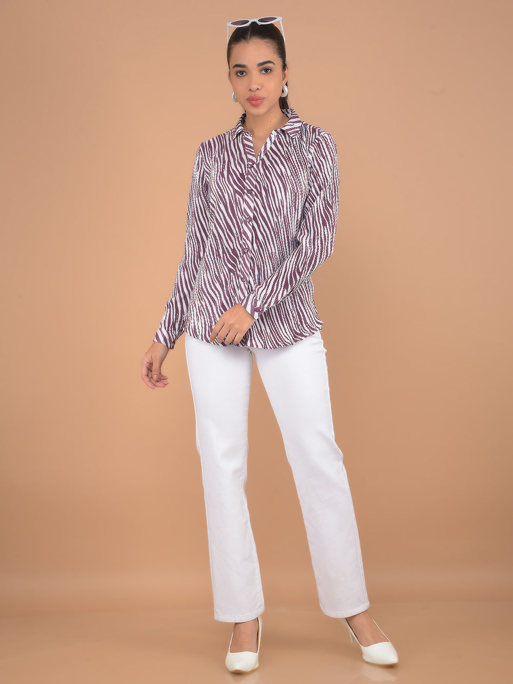 Wine Abstract Print Shirt-Women Shirts-Crimsoune Club