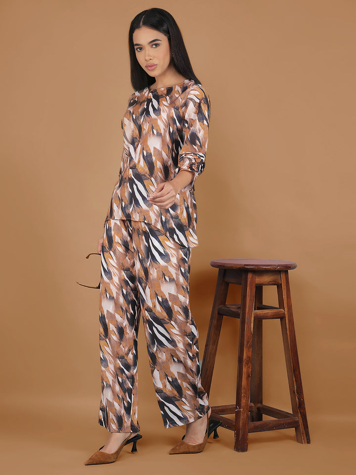 Mustard Abstract Print Co-Ord Set-Women Co-Ord Sets-Crimsoune Club