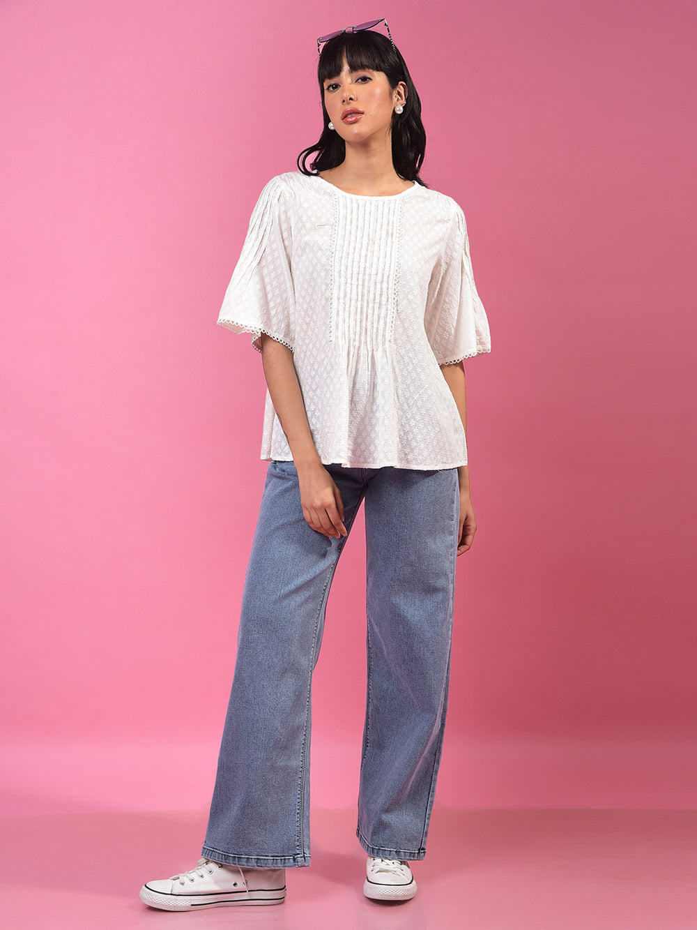 White Embroidered 100% Cotton Top-Women Tops-Crimsoune Club