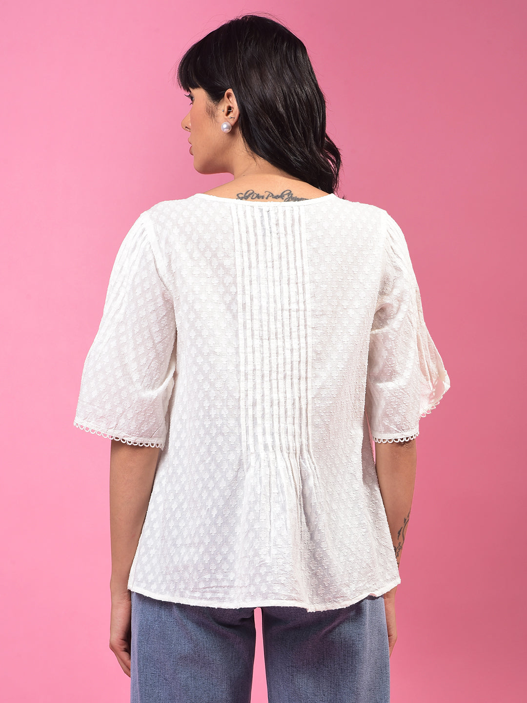White Embroidered 100% Cotton Top-Women Tops-Crimsoune Club