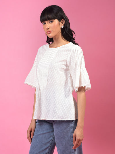 White Embroidered 100% Cotton Top-Women Tops-Crimsoune Club