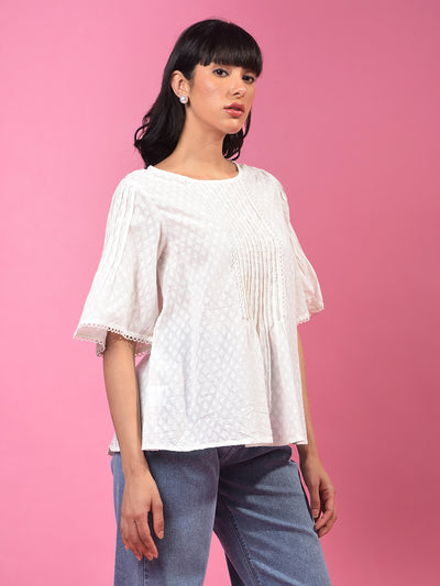 White Embroidered 100% Cotton Top-Women Tops-Crimsoune Club