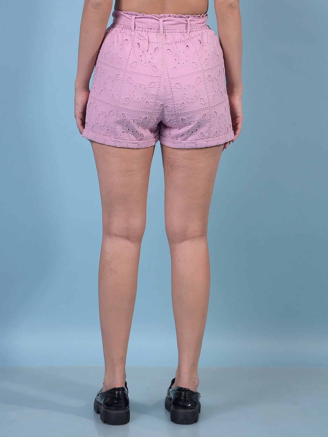 Women's Purple Jacquard 100% Cotton Shorts-Women Shorts-Crimsoune Club