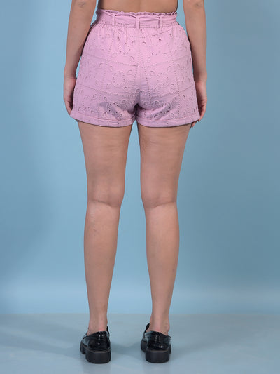 Women's Purple Jacquard 100% Cotton Shorts-Women Shorts-Crimsoune Club