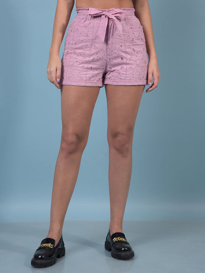 Women's Purple Jacquard 100% Cotton Shorts-Women Shorts-Crimsoune Club