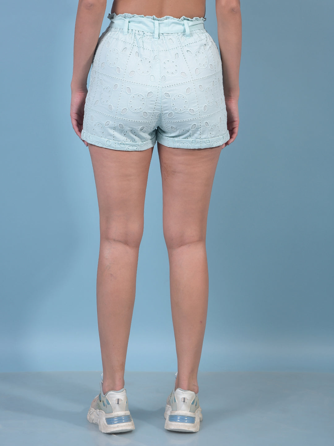 Women's Blue Jacquard 100% Cotton Shorts-Women Shorts-Crimsoune Club