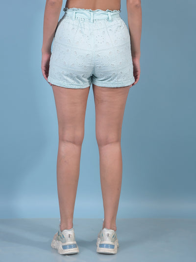 Women's Blue Jacquard 100% Cotton Shorts-Women Shorts-Crimsoune Club