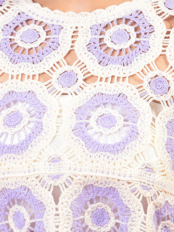 Purple Embroidered Crochet Top-Women Tops-Crimsoune Club