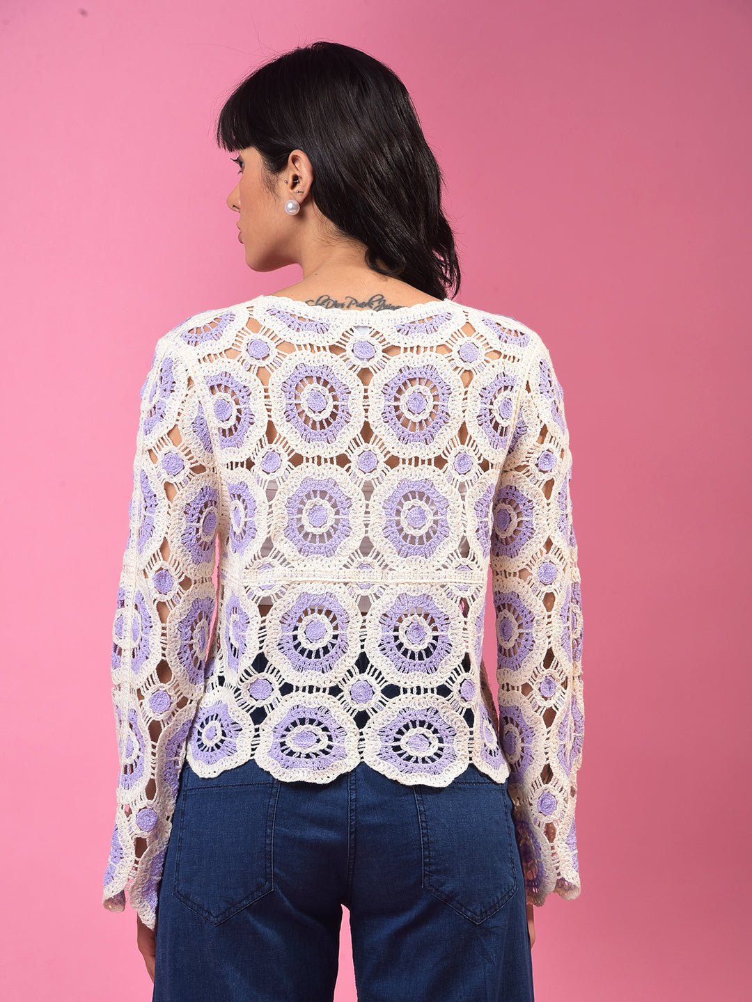 Purple Embroidered Crochet Top-Women Tops-Crimsoune Club