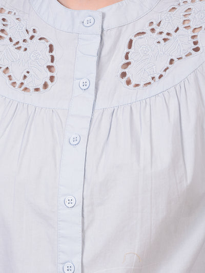 Women's White Band Collar 100% Cotton Sheer Shirt-Women Shirts-Crimsoune Club