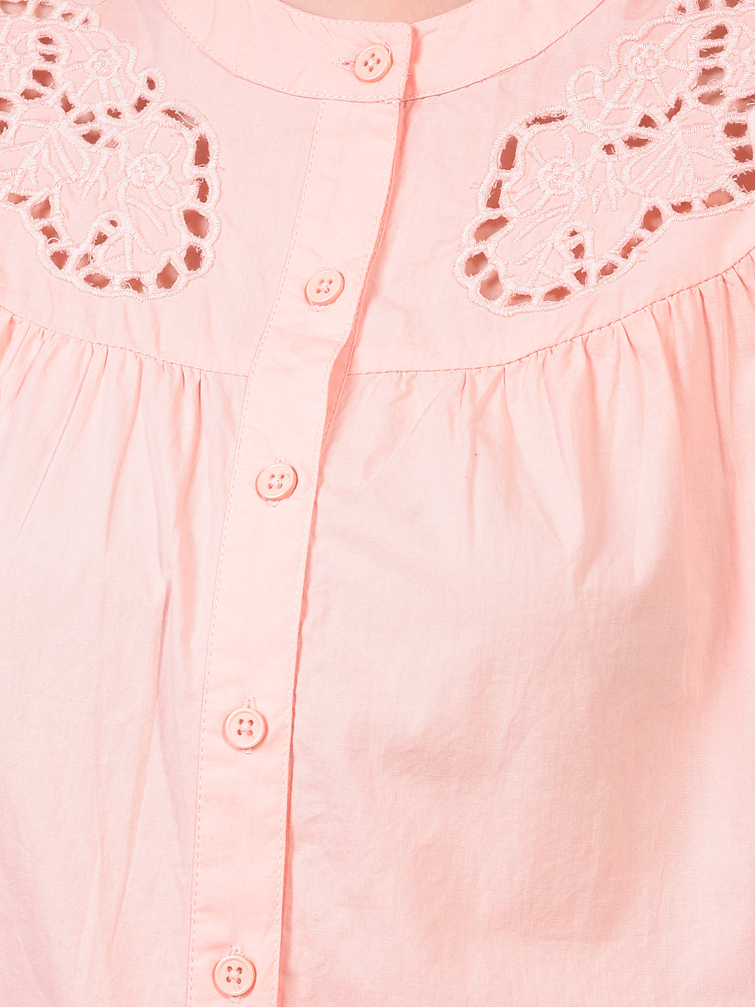 Women's Pink Band Collar 100% Cotton Sheer Shirt-Women Shirts-Crimsoune Club