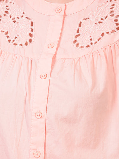 Women's Pink Band Collar 100% Cotton Sheer Shirt-Women Shirts-Crimsoune Club