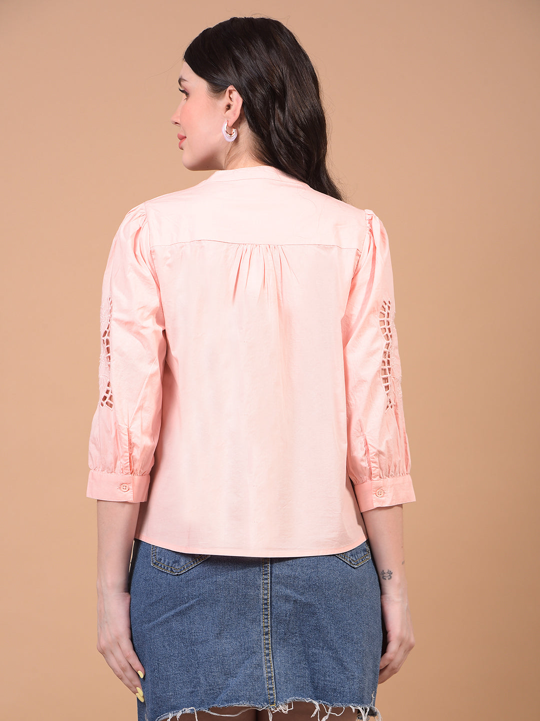 Women's Pink Band Collar 100% Cotton Sheer Shirt-Women Shirts-Crimsoune Club
