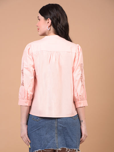 Women's Pink Band Collar 100% Cotton Sheer Shirt-Women Shirts-Crimsoune Club