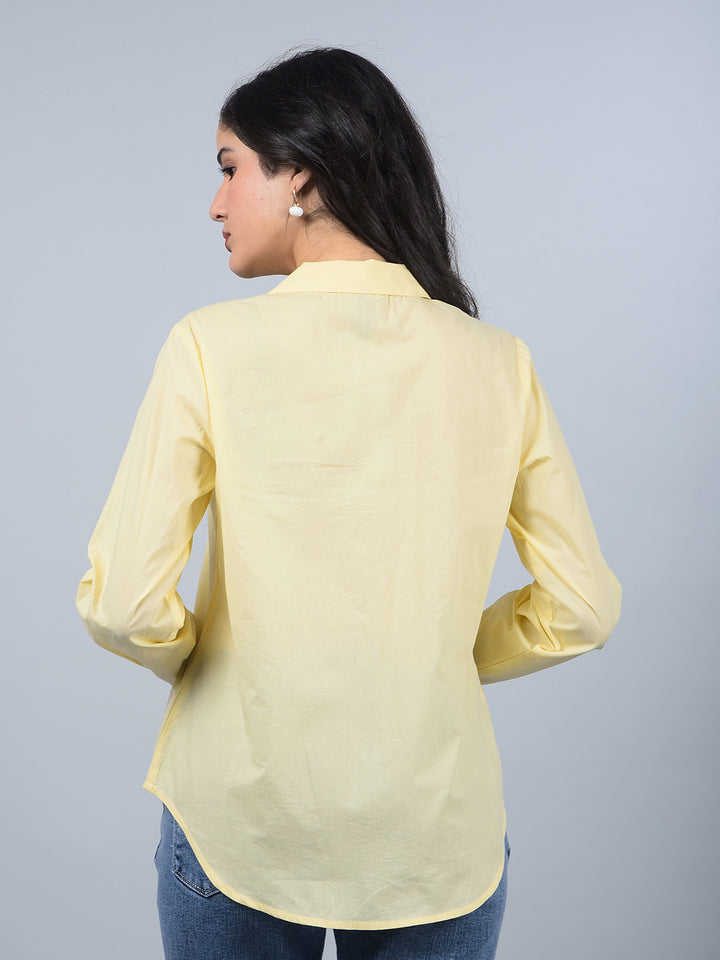 Yellow Embroidered 100% Cotton Shirt-Women Shirts-Crimsoune Club