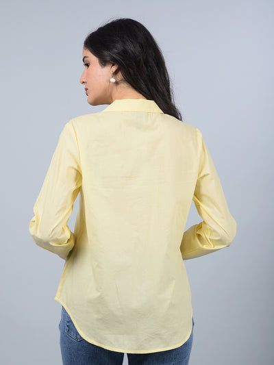 Yellow Embroidered 100% Cotton Shirt-Women Shirts-Crimsoune Club