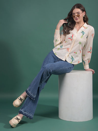 Multi-Color Embroidered 100% Cotton Shirt-Women Shirts-Crimsoune Club