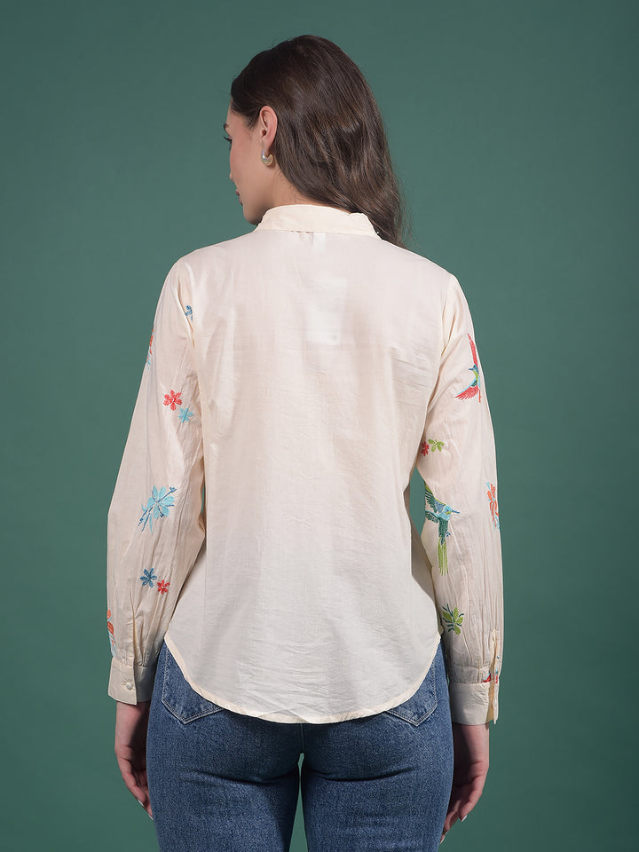 Multi-Color Embroidered 100% Cotton Shirt-Women Shirts-Crimsoune Club