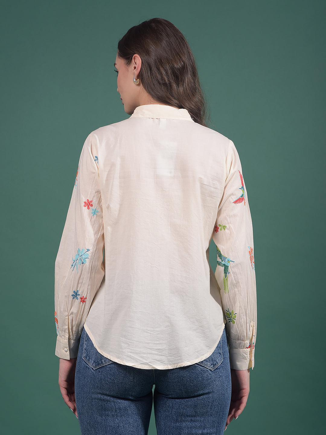 Multi-Color Embroidered 100% Cotton Shirt-Women Shirts-Crimsoune Club