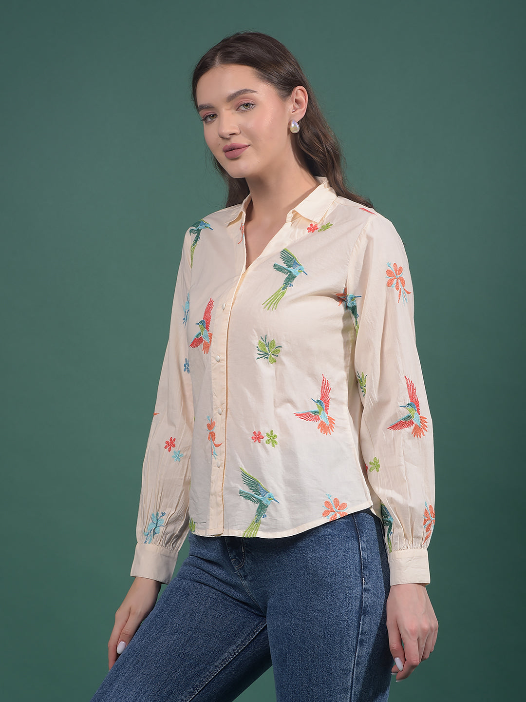 Multi-Color Embroidered 100% Cotton Shirt-Women Shirts-Crimsoune Club