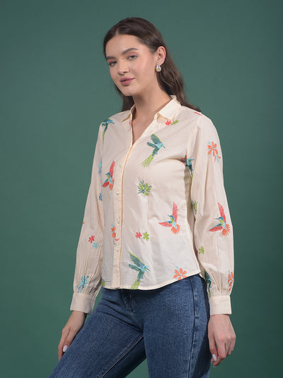Multi-Color Embroidered 100% Cotton Shirt-Women Shirts-Crimsoune Club