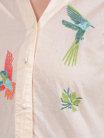 Multi-Color Embroidered 100% Cotton Shirt-Women Shirts-Crimsoune Club