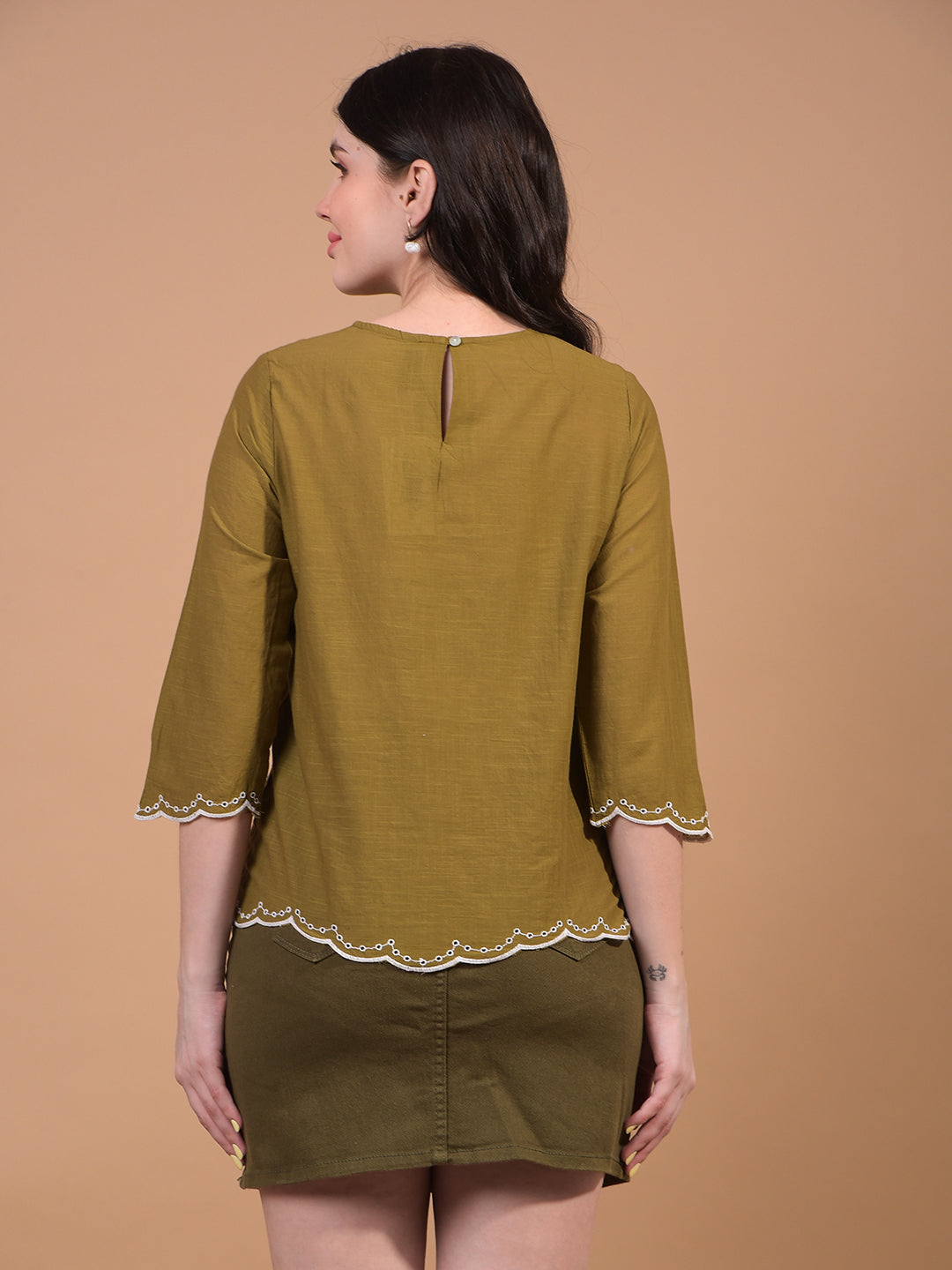 Women's Olive Floral Print 100% Cotton Shirt-Women Shirts-Crimsoune Club