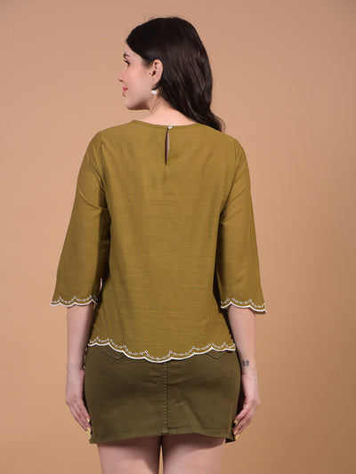 Women's Olive Floral Print 100% Cotton Shirt-Women Shirts-Crimsoune Club