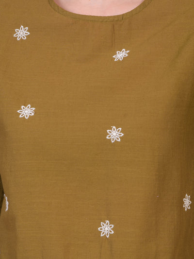 Women's Olive Floral Print 100% Cotton Shirt-Women Shirts-Crimsoune Club