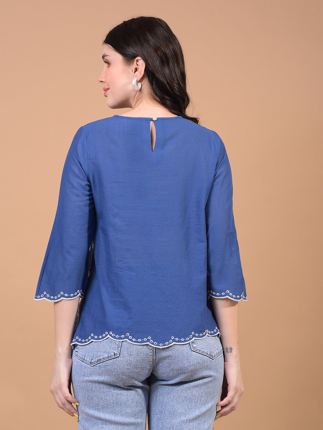 Women's Blue Floral Print 100% Cotton Shirt-Women Shirts-Crimsoune Club