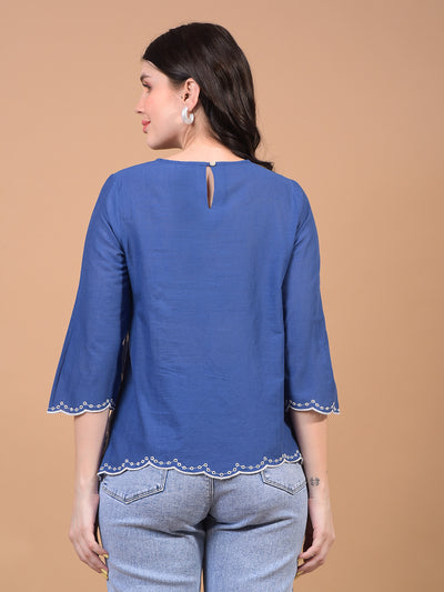 Women's Blue Floral Print 100% Cotton Shirt-Women Shirts-Crimsoune Club