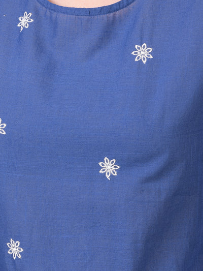 Women's Blue Floral Print 100% Cotton Shirt-Women Shirts-Crimsoune Club
