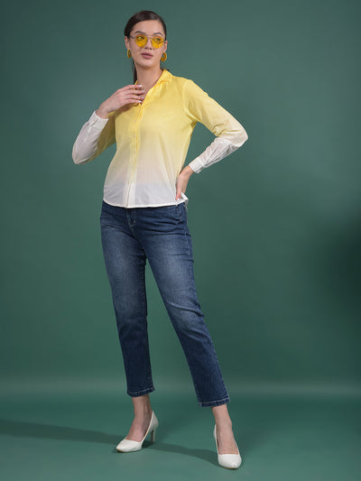 Yellow 100% Cotton Shirt-Women Shirts-Crimsoune Club
