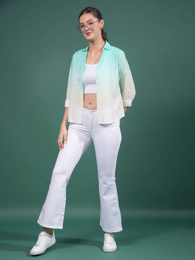 Green 100% Cotton Shirt-Women Shirts-Crimsoune Club
