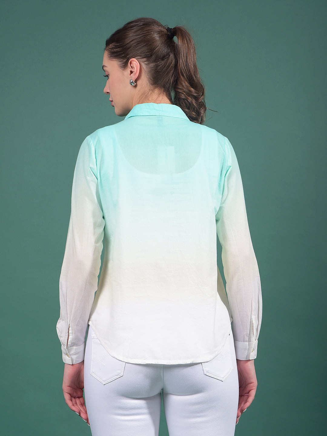 Green 100% Cotton Shirt-Women Shirts-Crimsoune Club