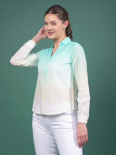 Green 100% Cotton Shirt-Women Shirts-Crimsoune Club