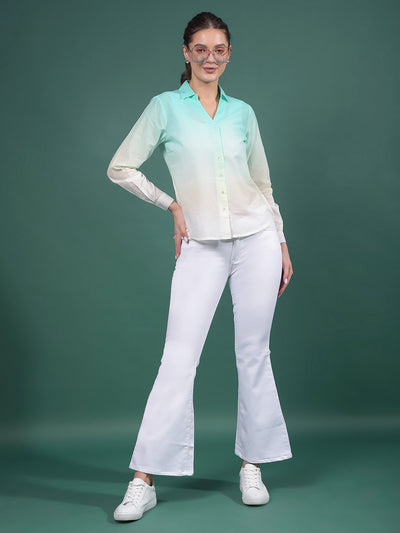 Green 100% Cotton Shirt-Women Shirts-Crimsoune Club