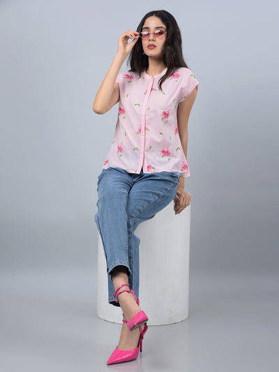 Pink Embroidered 100% Cotton Shirt-Women Shirts-Crimsoune Club