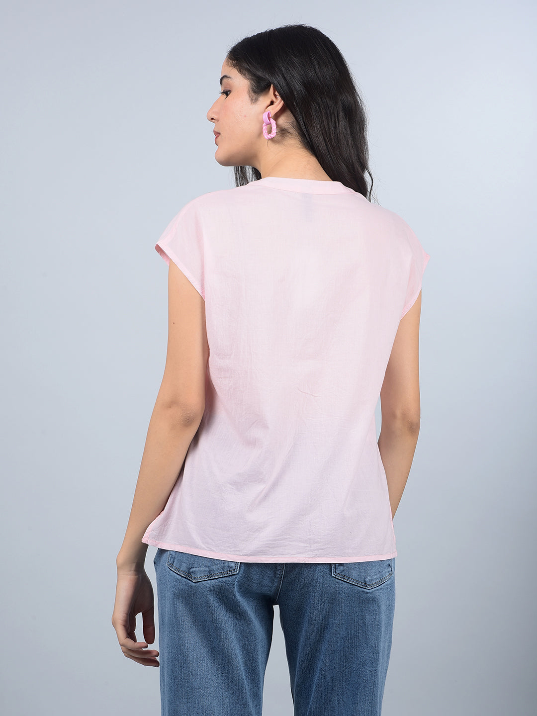 Pink Embroidered 100% Cotton Shirt-Women Shirts-Crimsoune Club