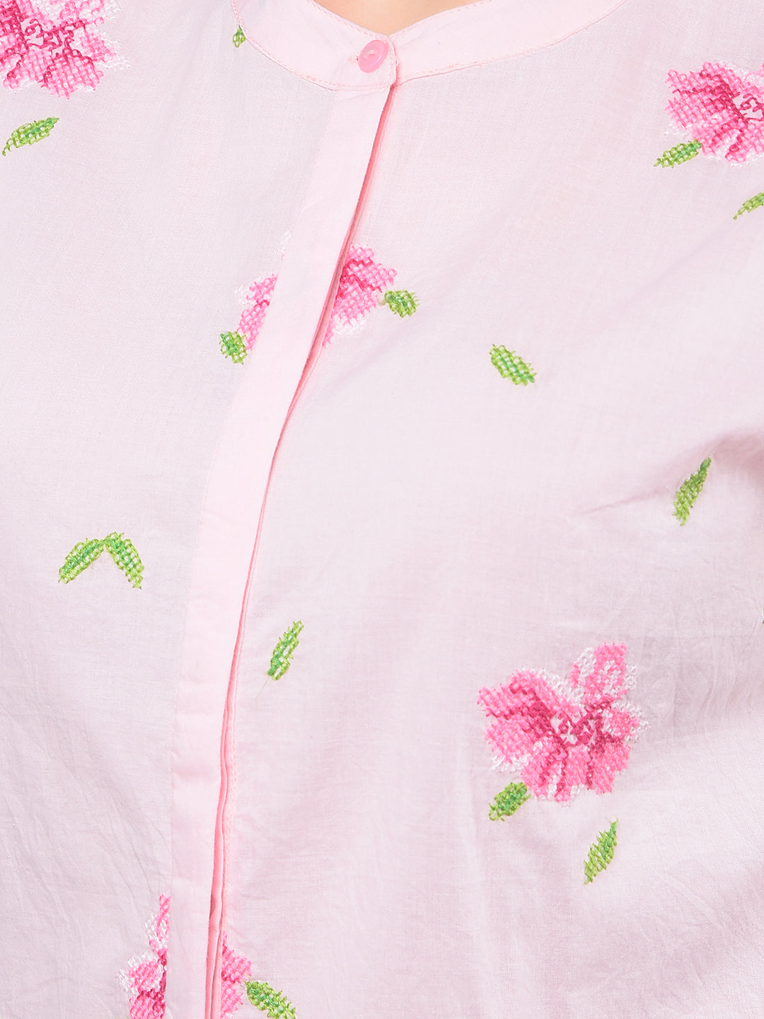 Pink Embroidered 100% Cotton Shirt-Women Shirts-Crimsoune Club